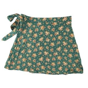 AEO teal floral print wrap flared mini skirt, XS